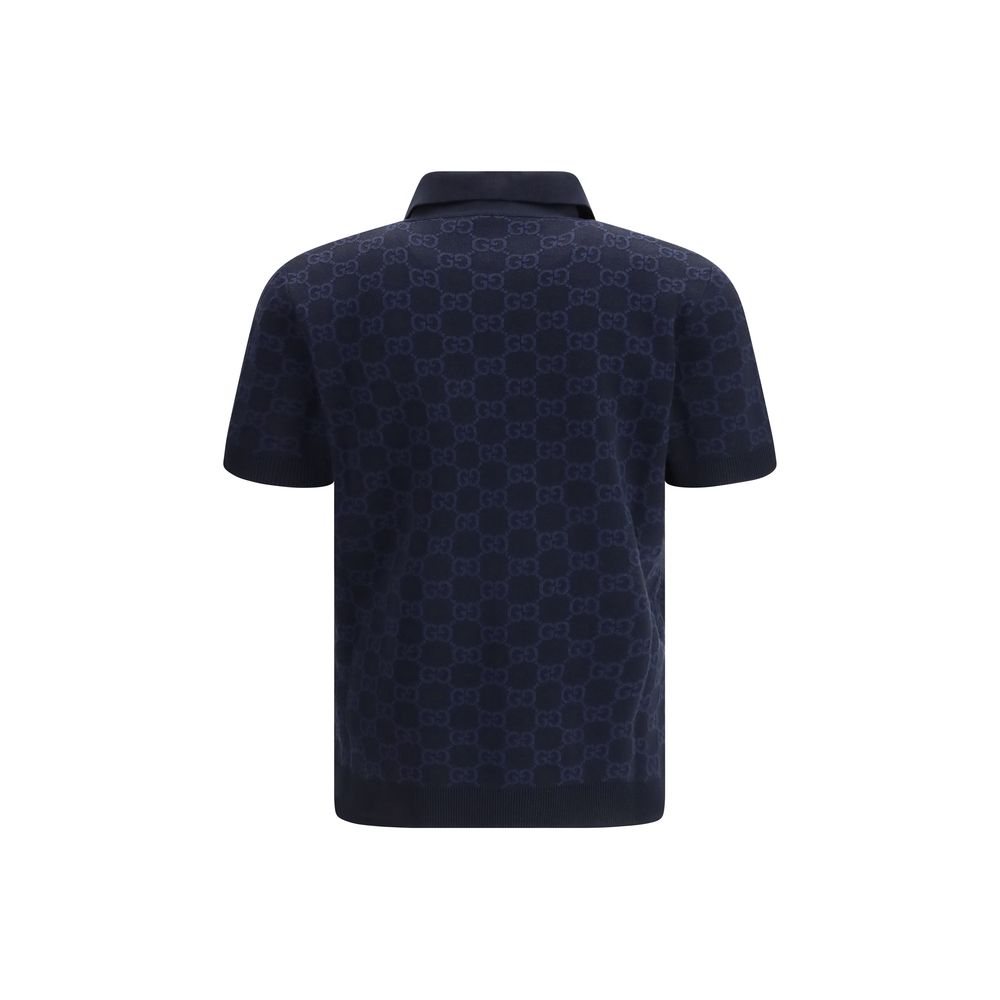 Gucci Gucci Blue Silk Polo Shirt product photograph (image 2 of 3)
