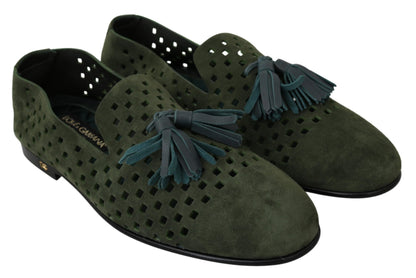 Dolce & Gabbana Elegant Green Suede Loafers for Men