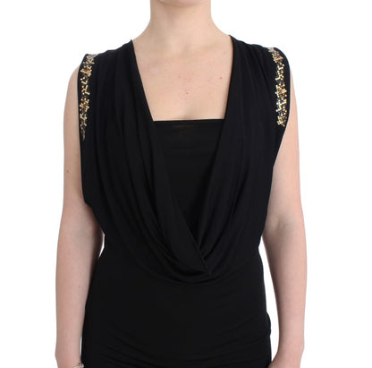 Roccobarocco Elegant Sleeveless Black Mini Dress with Gold Details - Gio Beverly Hills