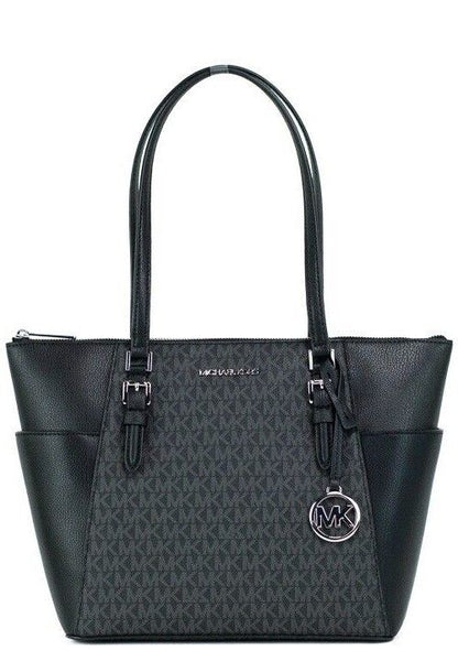 Michael Kors Charlotte Black PVC Leather Large Top Zip Tote Handbag Bag Purse