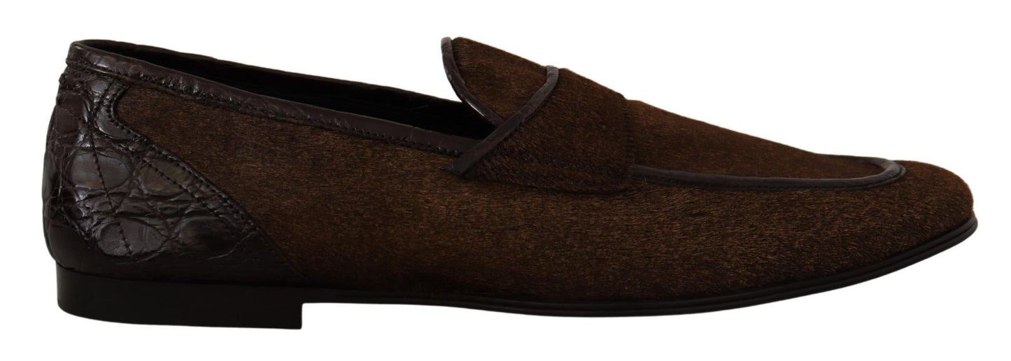 Dolce & Gabbana Elegant Brown Caiman Leather Loafers