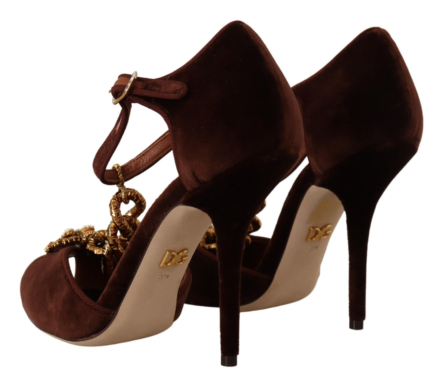 Dolce & Gabbana Elegant Gold Detail Velvet Heels