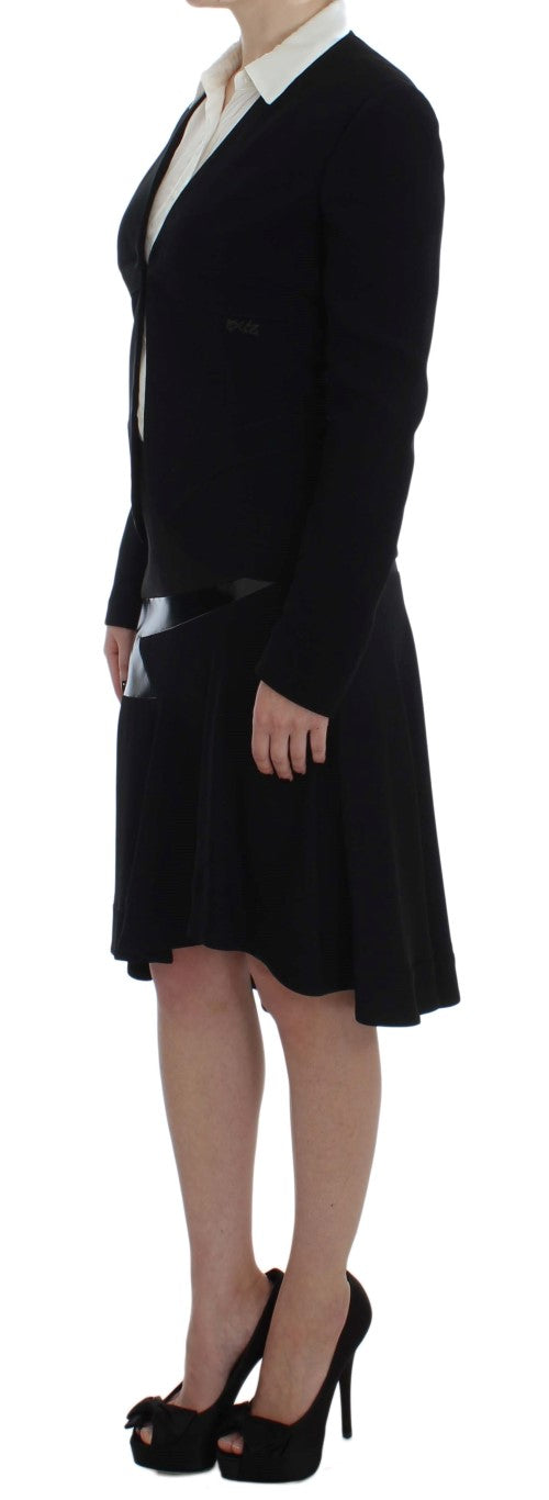 Exte Elegant Two-Piece Skirt Suit in Black & Blue - Gio Beverly Hills