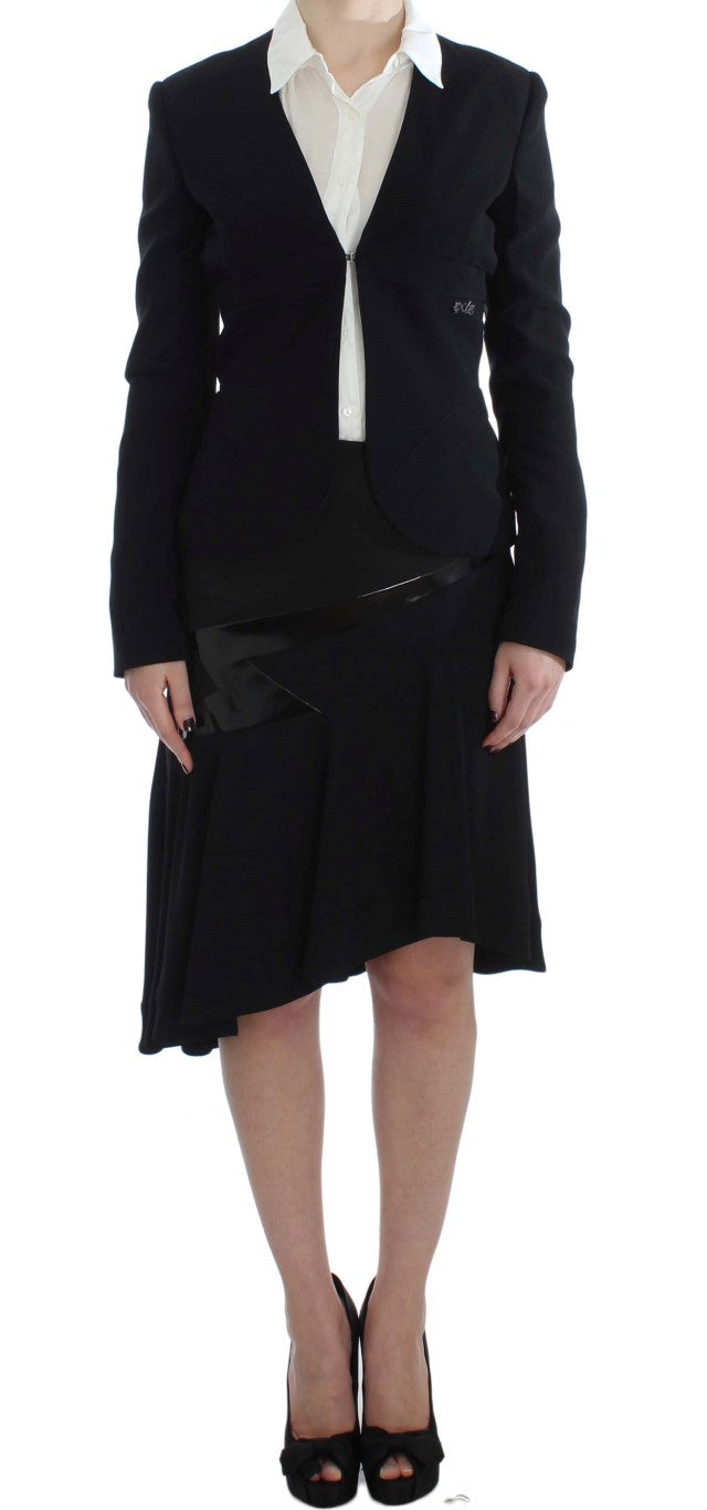 Exte Elegant Two-Piece Skirt Suit in Black & Blue - Gio Beverly Hills