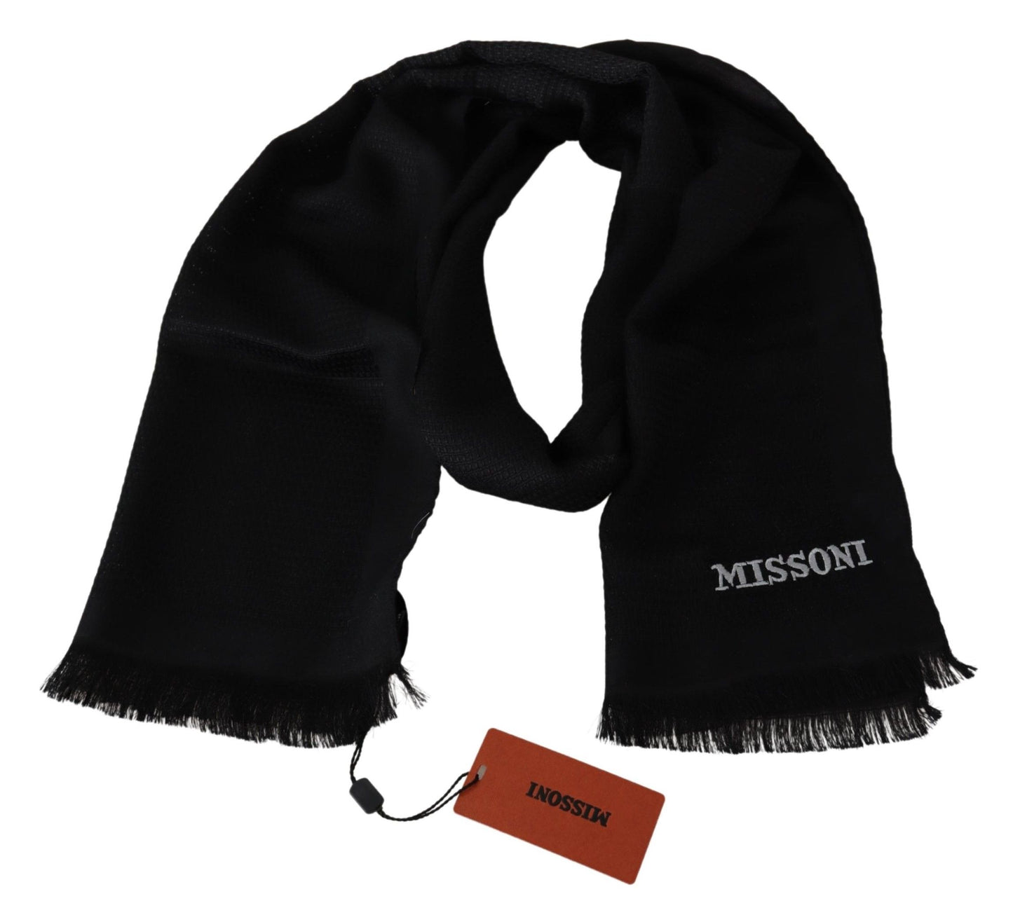 Missoni Black Wool Blend Unisex Neck Wrap Fringes Men's Scarf