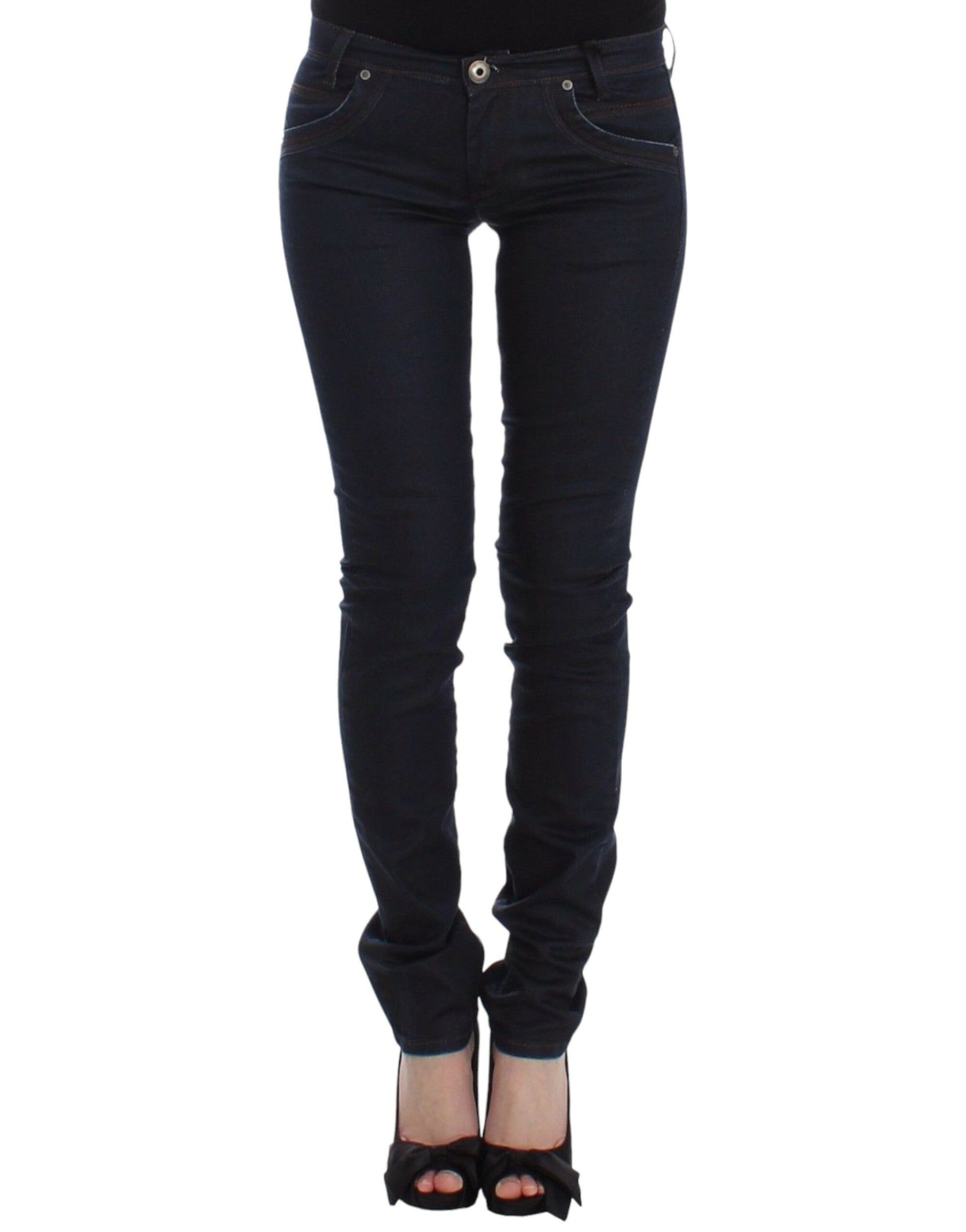 Ermanno Scervino Chic Dark Blue Slim Jeans for Elegant Style - Gio Beverly Hills