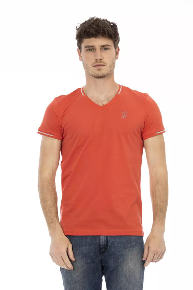 Trussardi Action Orange Cotton Men's V-Neck T-Shirt