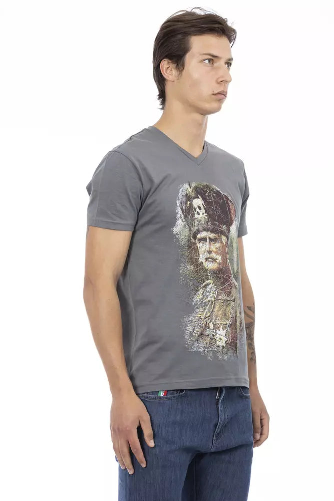 Trussardi Action Gray Cotton Men V-neck T-shirt