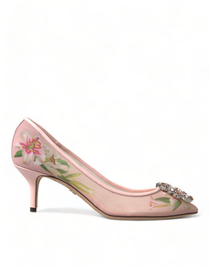 Dolce & Gabbana Elegant Pink Floral Crystal Pumps