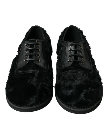 Dolce & Gabbana Elegant Black Fur Derby Dress Shoes for Men