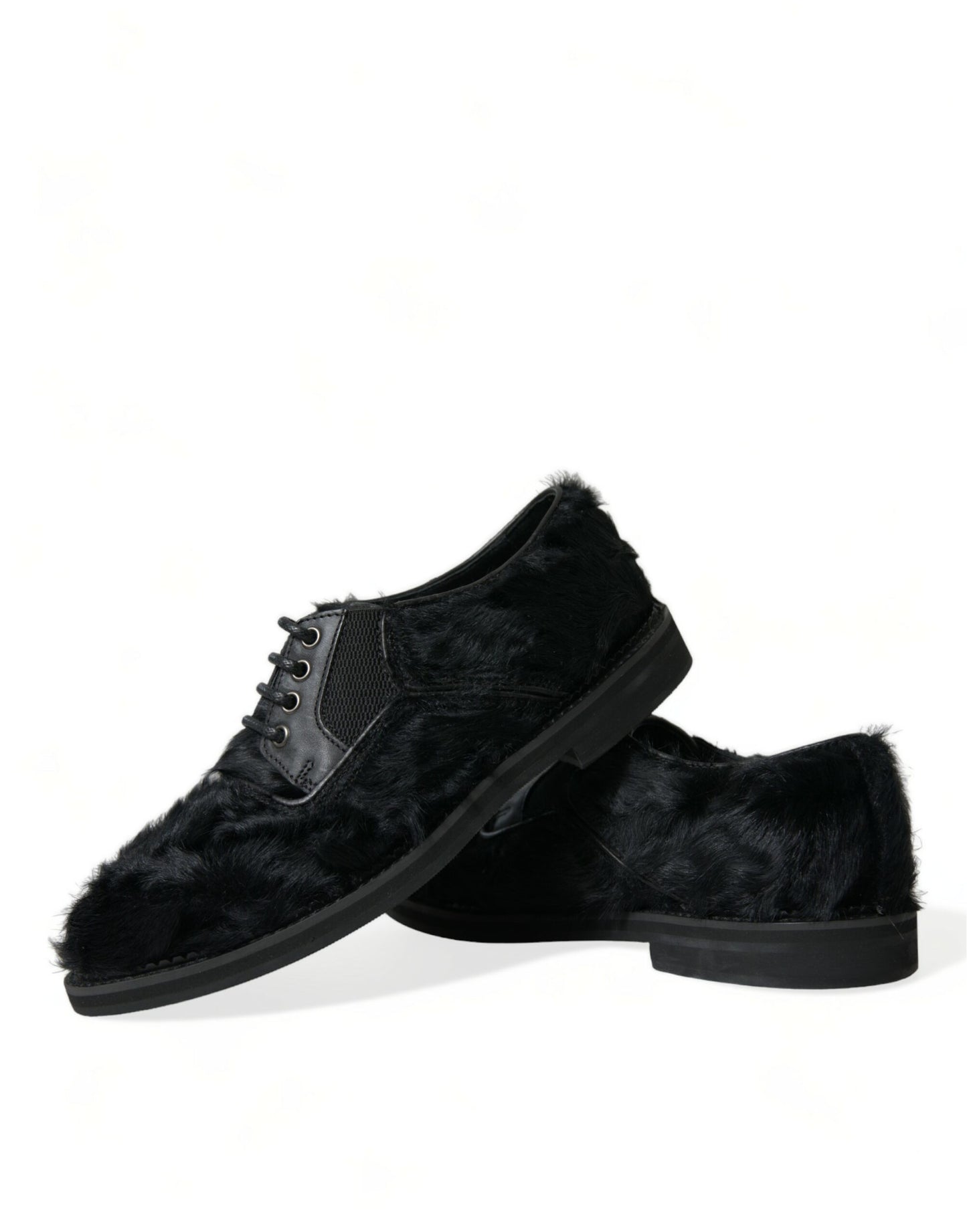 Dolce & Gabbana Elegant Black Fur Derby Dress Shoes for Men