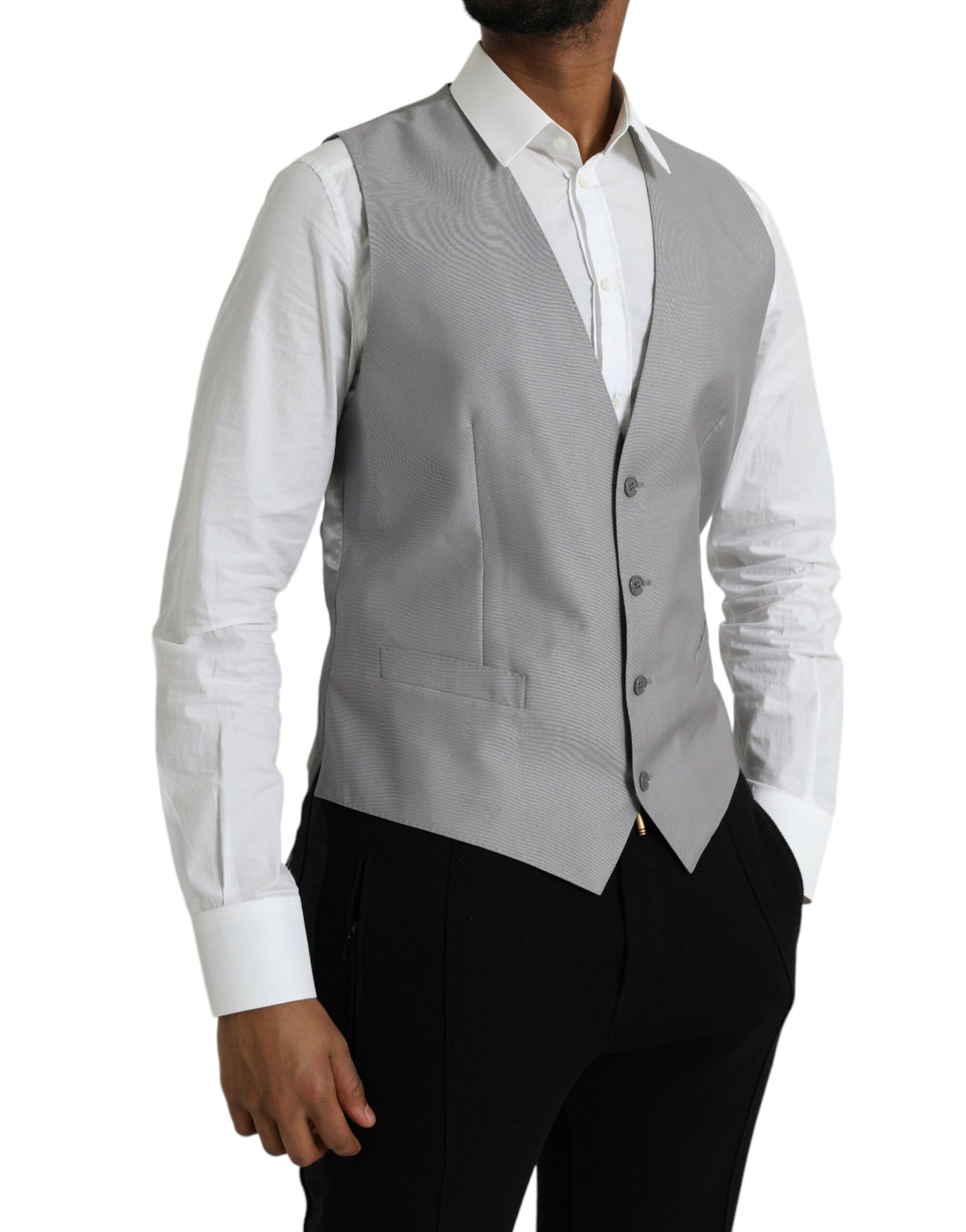 Dolce & Gabbana Light Gray Wool Formal Dress Waistcoat Vest