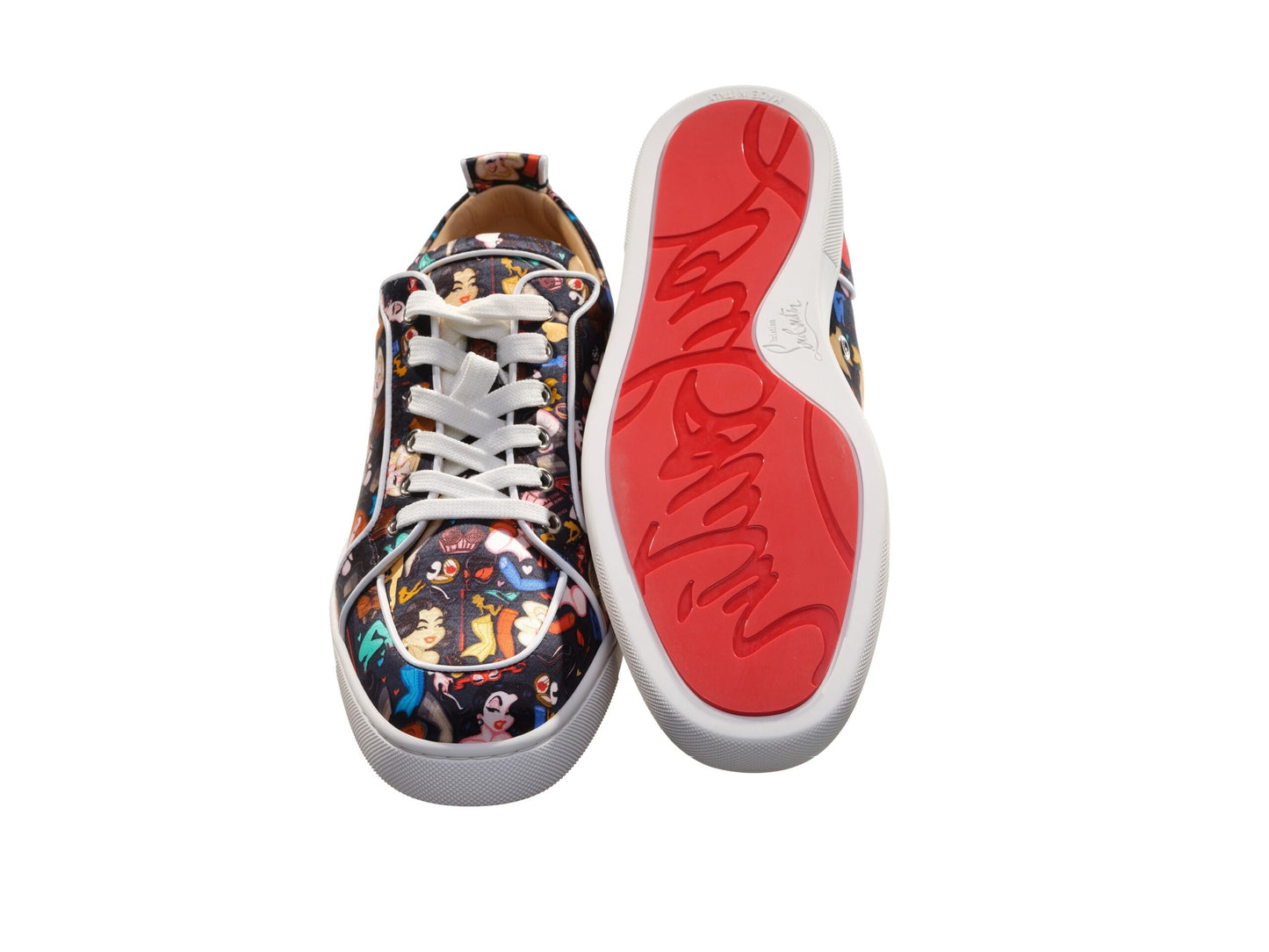 Christian Louboutin Rantulow Orlato Flat Crepe Satin Multicolour Limited Edition Dr Bored Print Sneakers