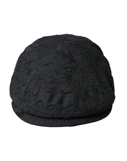 Dolce & Gabbana Black Floral Brocade Newsboy Hat Men