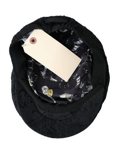 Dolce & Gabbana Black Floral Brocade Newsboy Hat Men