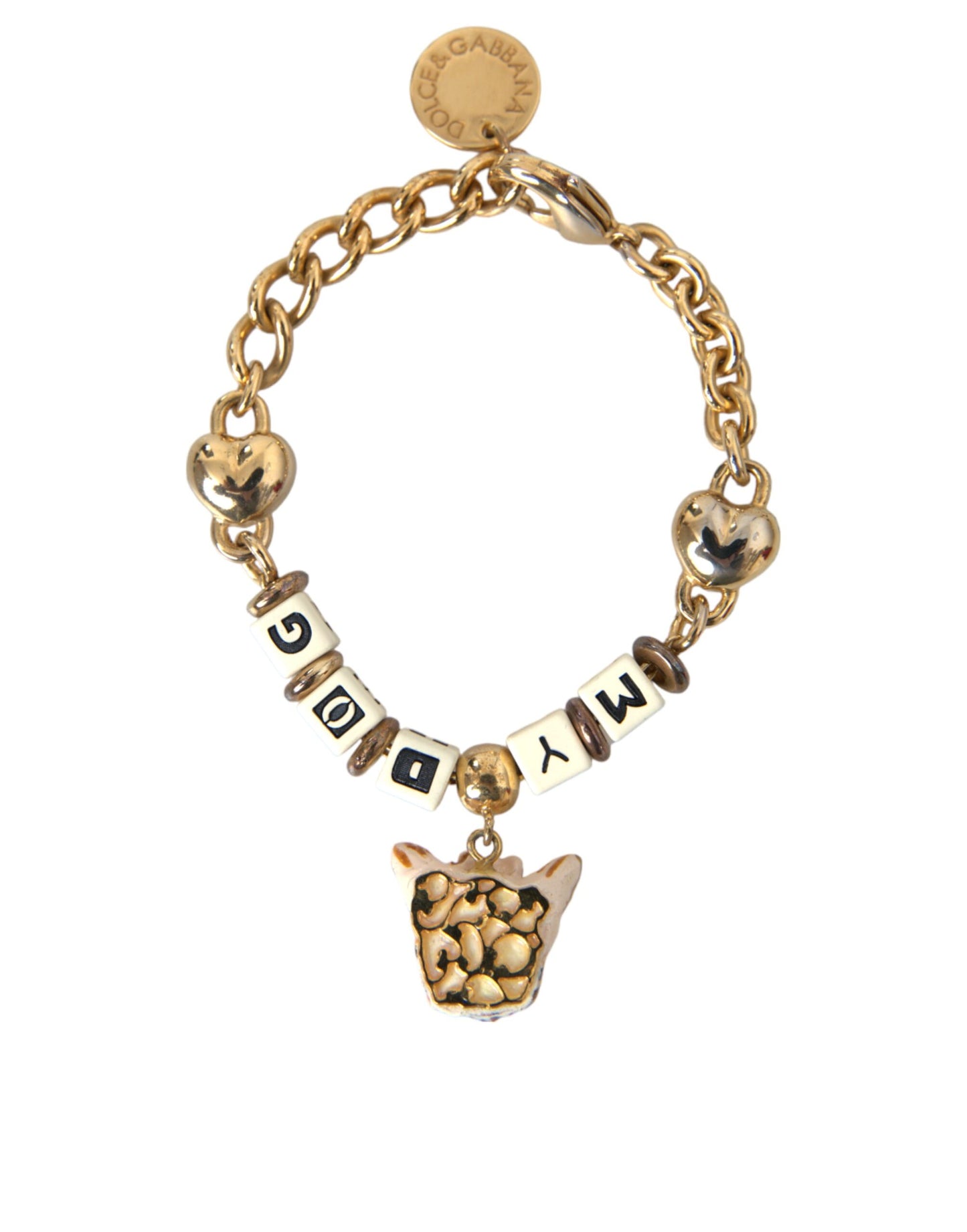 Dolce & Gabbana Gold Tone Brass Chain MY DOG Heart Bracelet