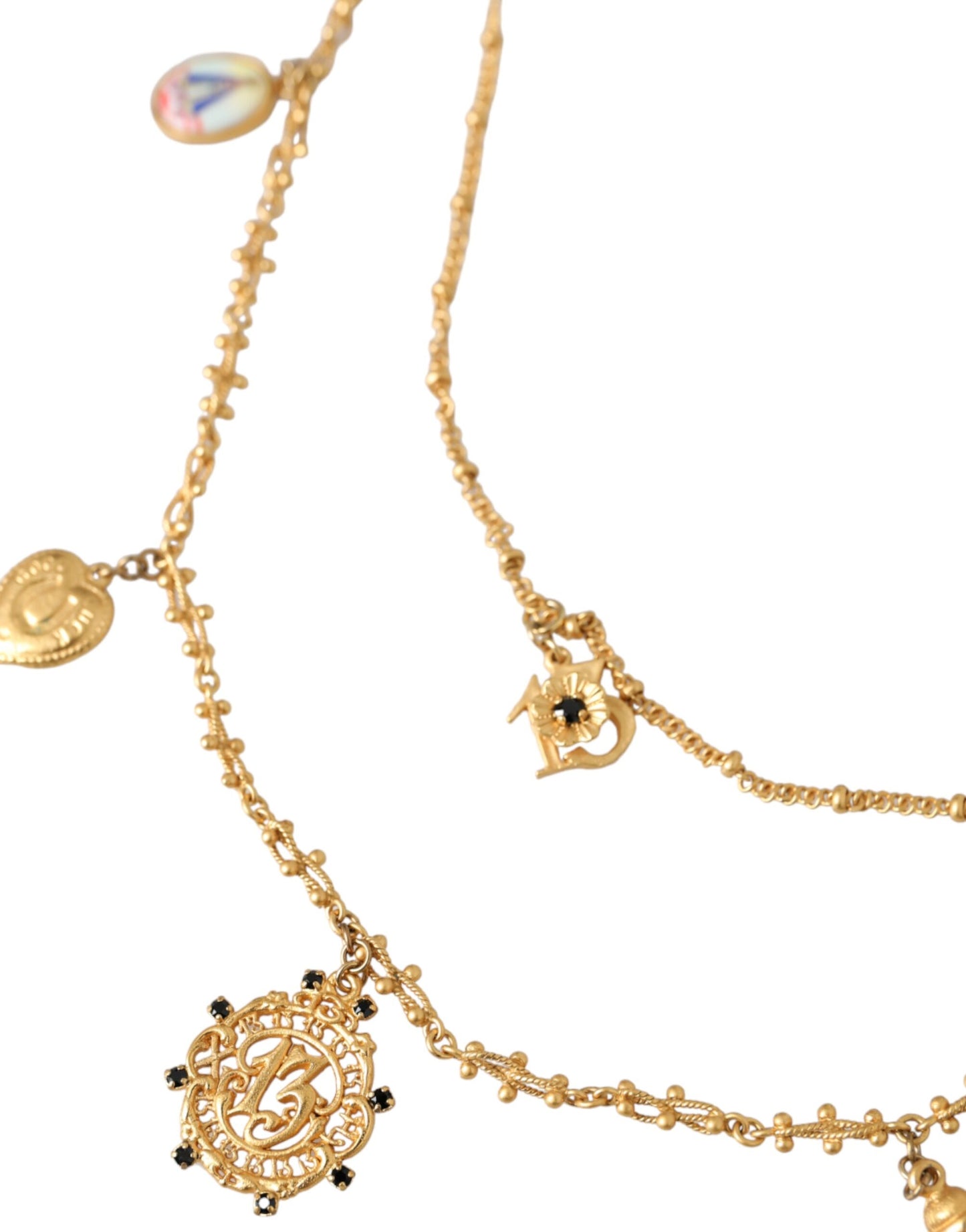 Dolce & Gabbana Gold Tone Chain Brass Charm Statement Sicily Necklace