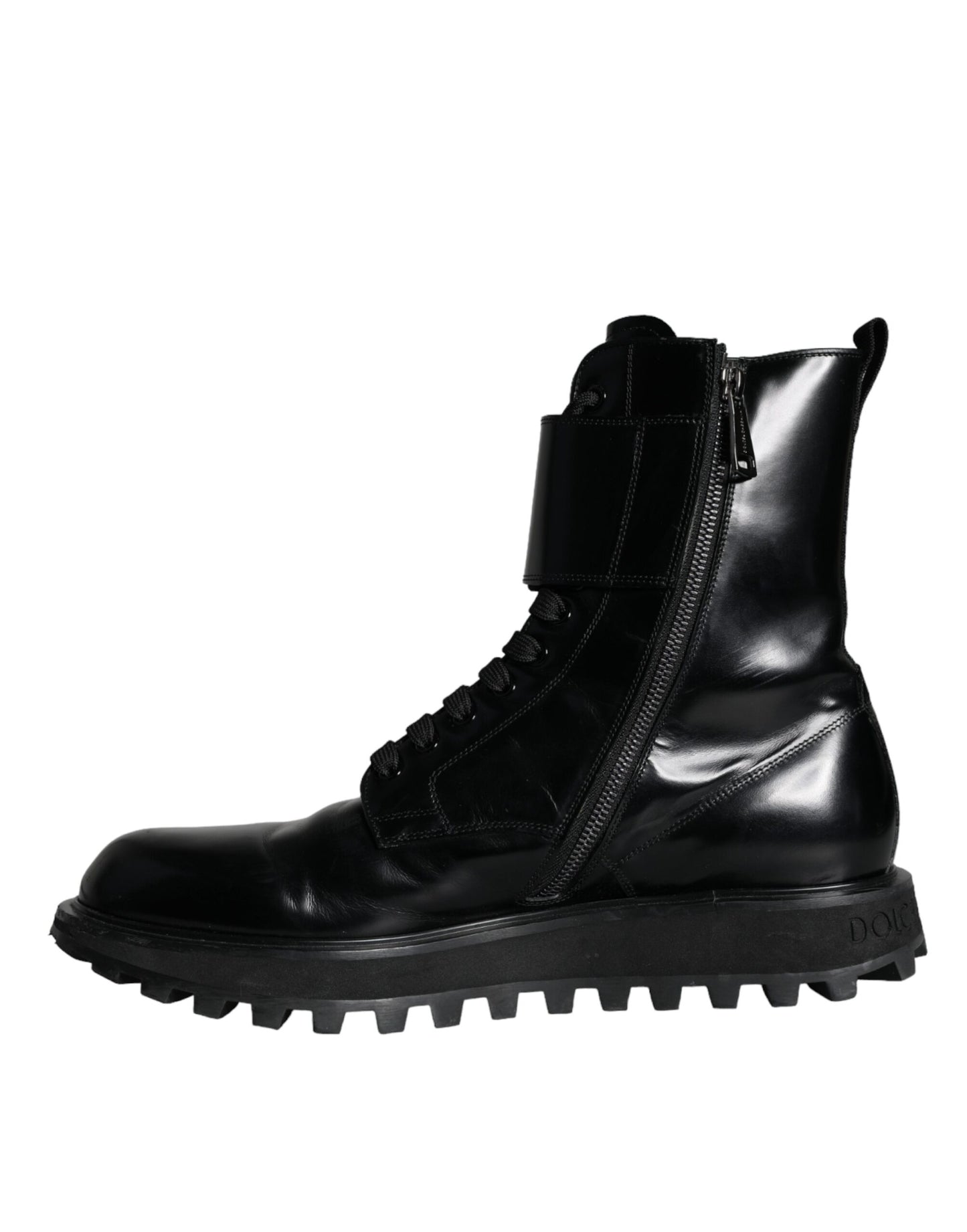 Dolce & Gabbana Black Leather Lace Up Men Mid Calf Boots Shoes