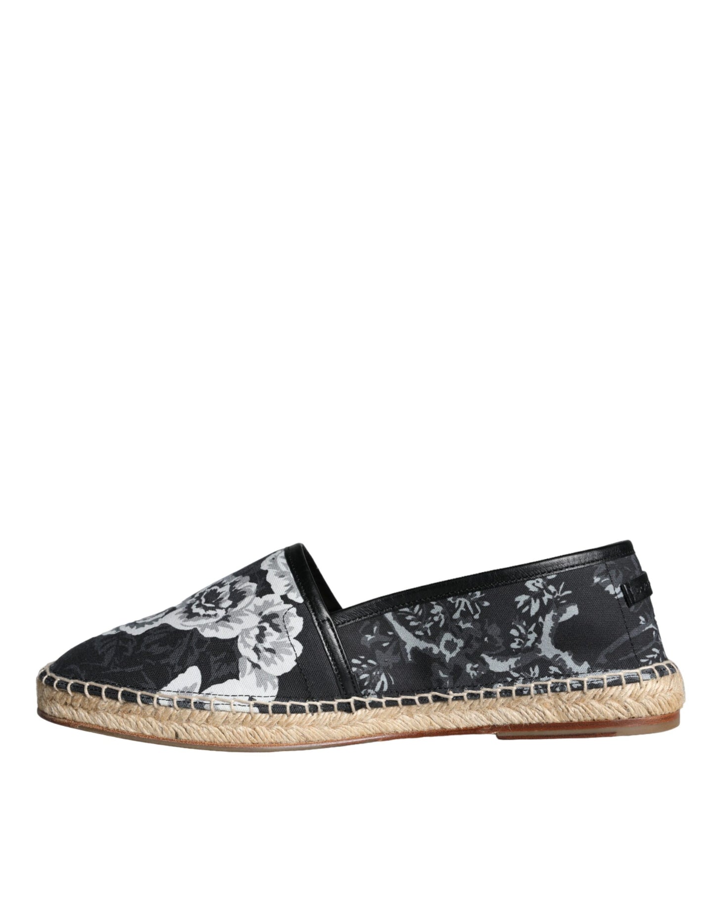 Dolce & Gabbana Black Floral Cotton Leather Espadrilles Shoes