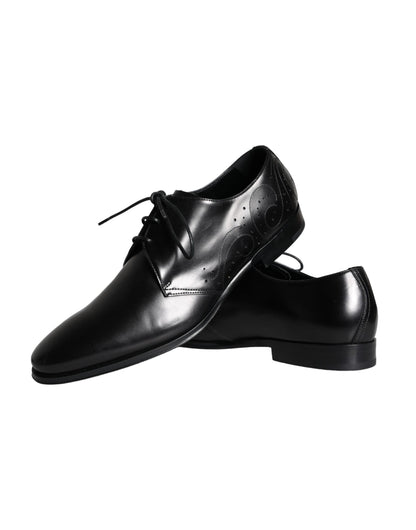 Dolce & Gabbana Black Calfskin Leather Derby Men Dress Shoes