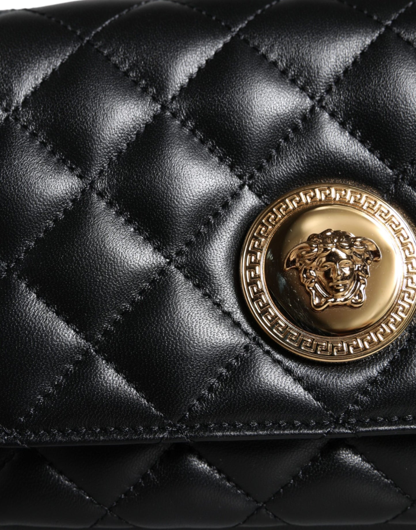 Versace Black Quilted Lambskin Leather Crossbody Shoulder Bag