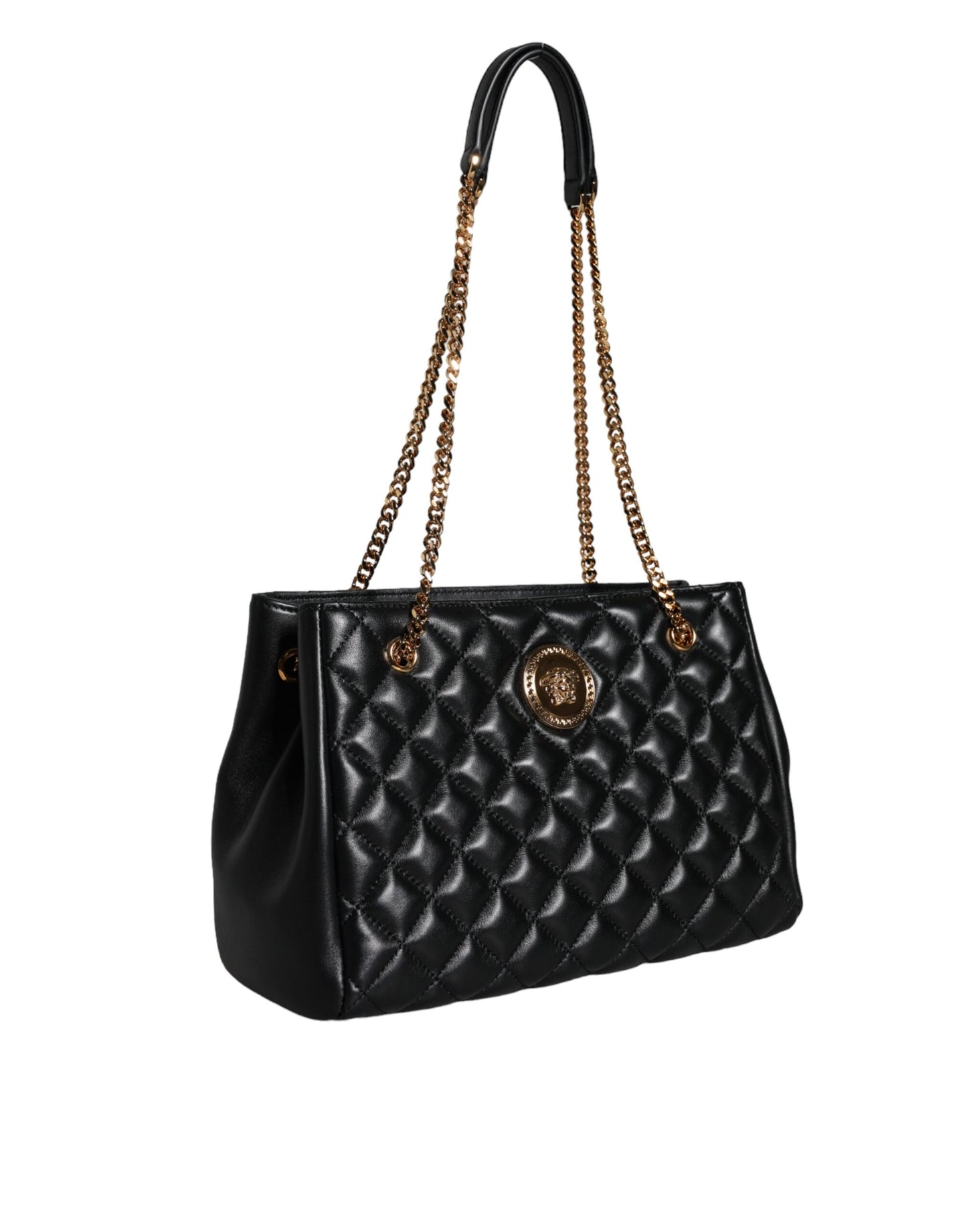 Versace Black Quilted Nappa Leather Shoulder Chain Strap Bag