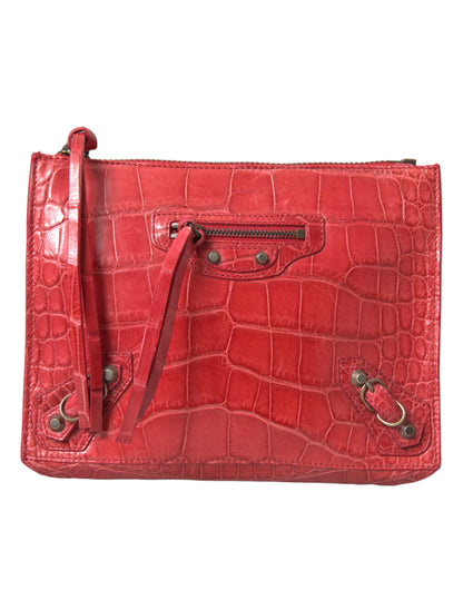 Balenciaga Exotic Red Alligator Leather Clutch - Gio Beverly Hills