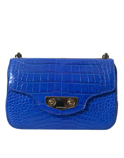 Balenciaga Alligator Skin Mini Shoulder Bag - Elegant Blue - Gio Beverly Hills