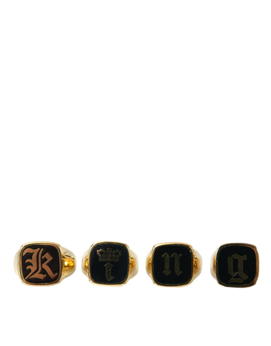 Dolce & Gabbana Gold Brass KING Enamel Set of 4 Ring - Gio Beverly Hills