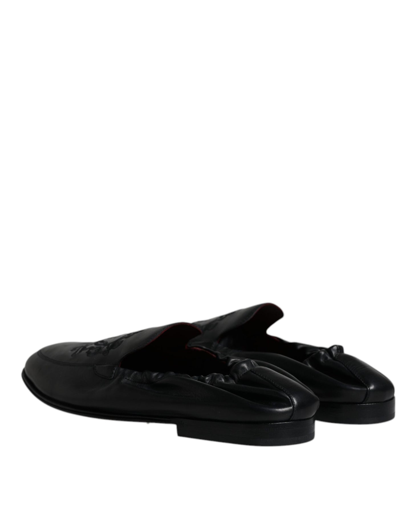 Dolce & Gabbana Black Logo Embroidered Leather Loafer Men Dress Shoes