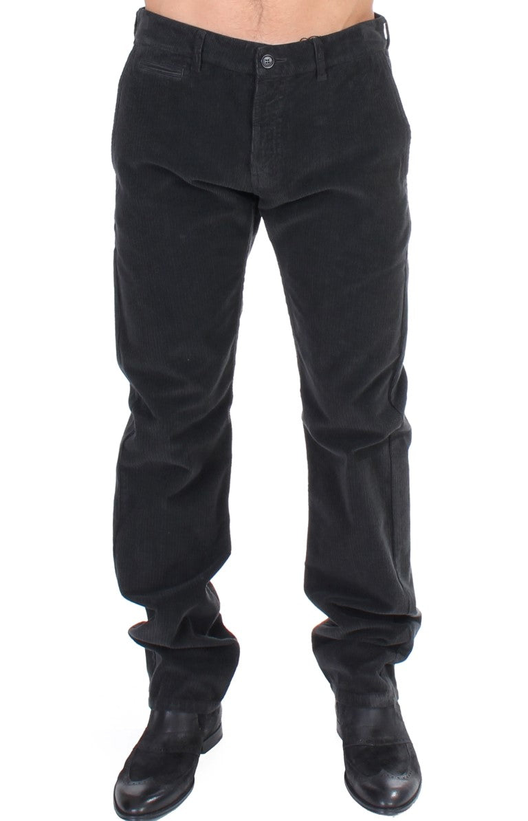 GF Ferre Elegant Black Cotton Corduroy Pants - Gio Beverly Hills