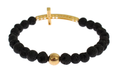 Nialaya Elegant Gold & Black Lava Stone Bracelet