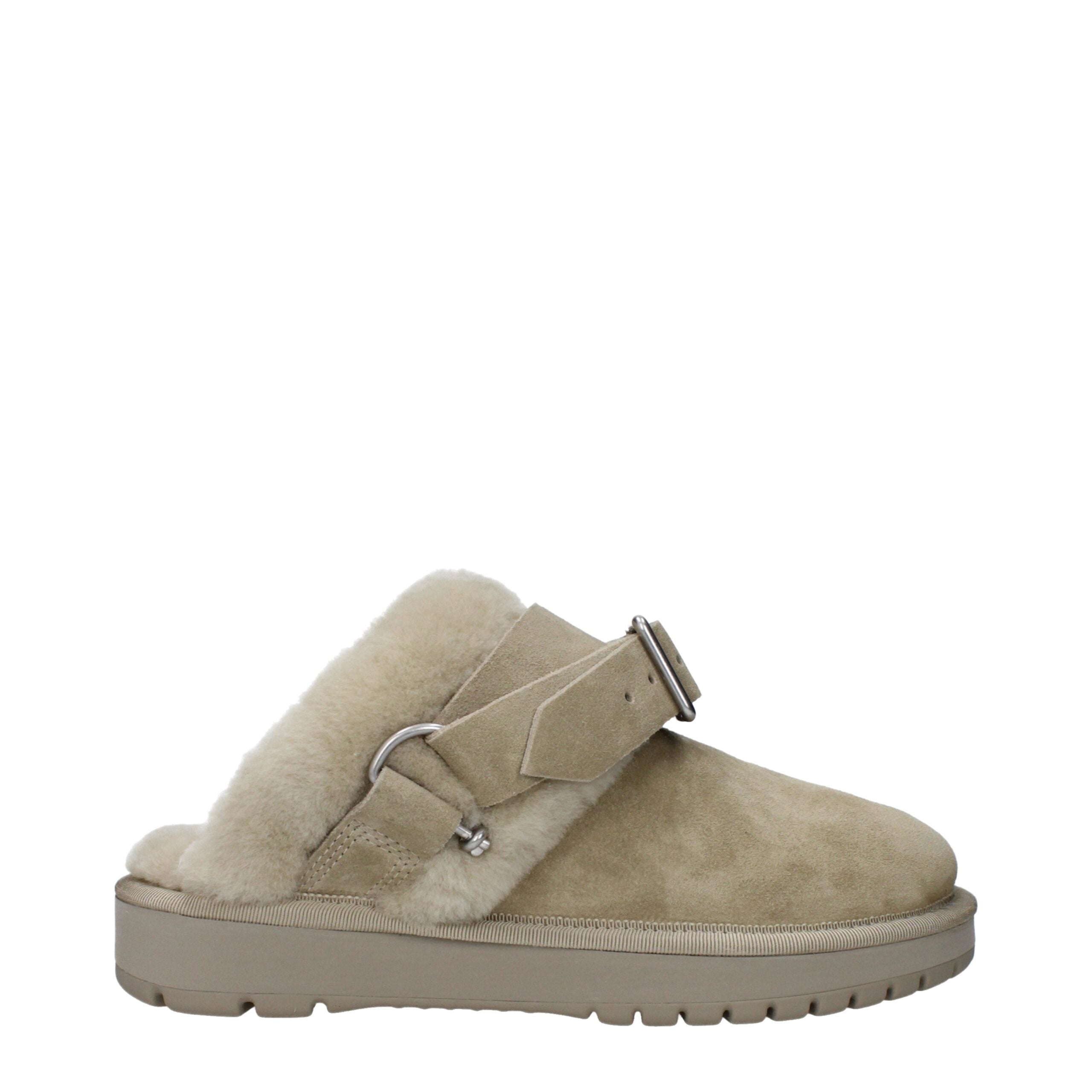 Burberry Burberry Green Suede Slippers with Fur Detail product image (image 1 of 5)