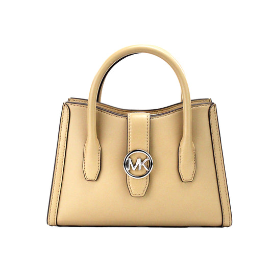 Michael Kors Gabby Small Camel Faux Leather Top Zip Satchel Crossbody Bag - Gio Beverly Hills