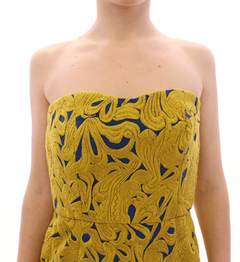 Sachin & Babi Blue Yellow Strapless Bubble Mini Shift Dress - Gio Beverly Hills