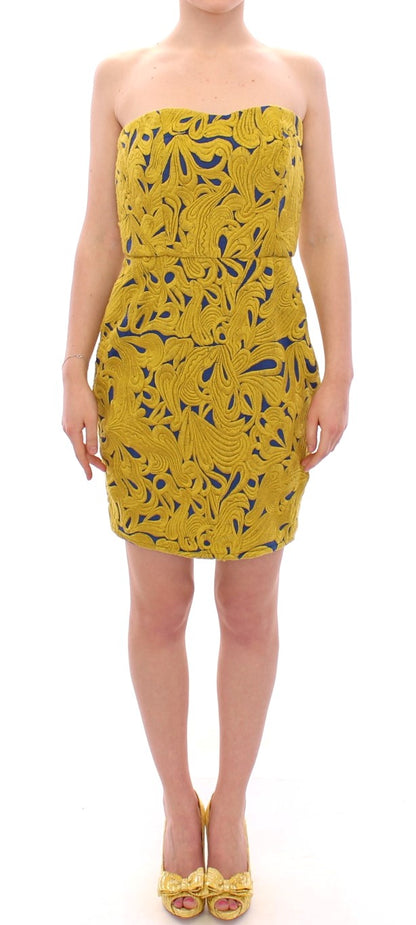 Sachin & Babi Blue Yellow Strapless Bubble Mini Shift Dress - Gio Beverly Hills