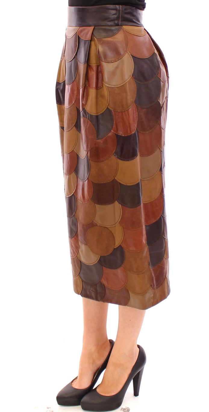 Dolce & Gabbana Brown Patchwork Leather Straight Skirt - Gio Beverly Hills