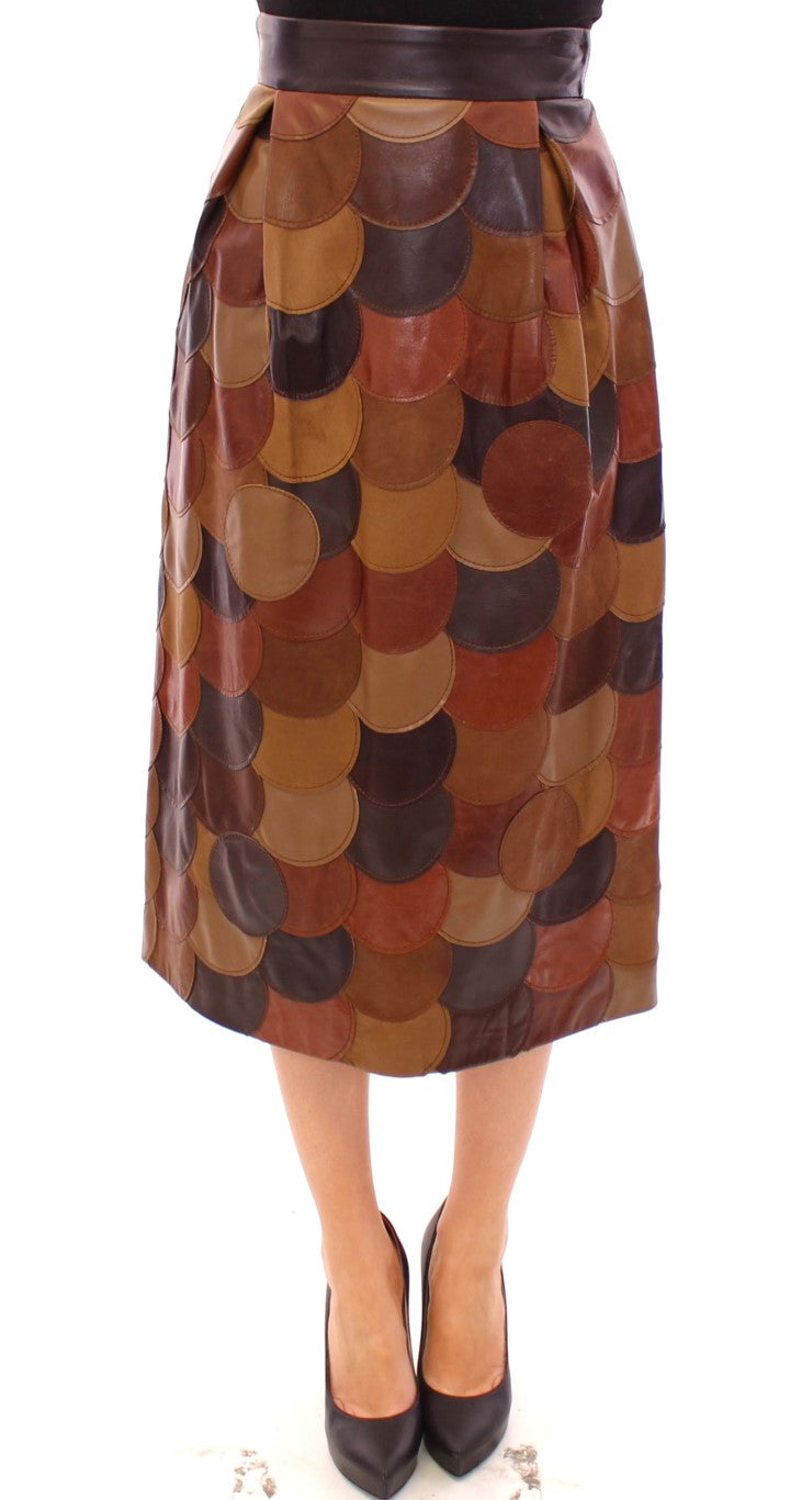 Dolce & Gabbana Brown Patchwork Leather Straight Skirt - Gio Beverly Hills