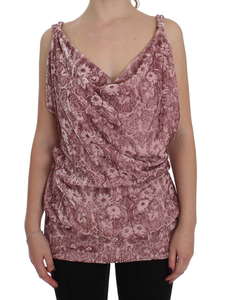 Exte Pink Floral Print Viscose Silk Blouse Top - Gio Beverly Hills