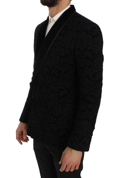 Dolce & Gabbana Black Floral Ricamo Slim Blazer Jacket - Gio Beverly Hills