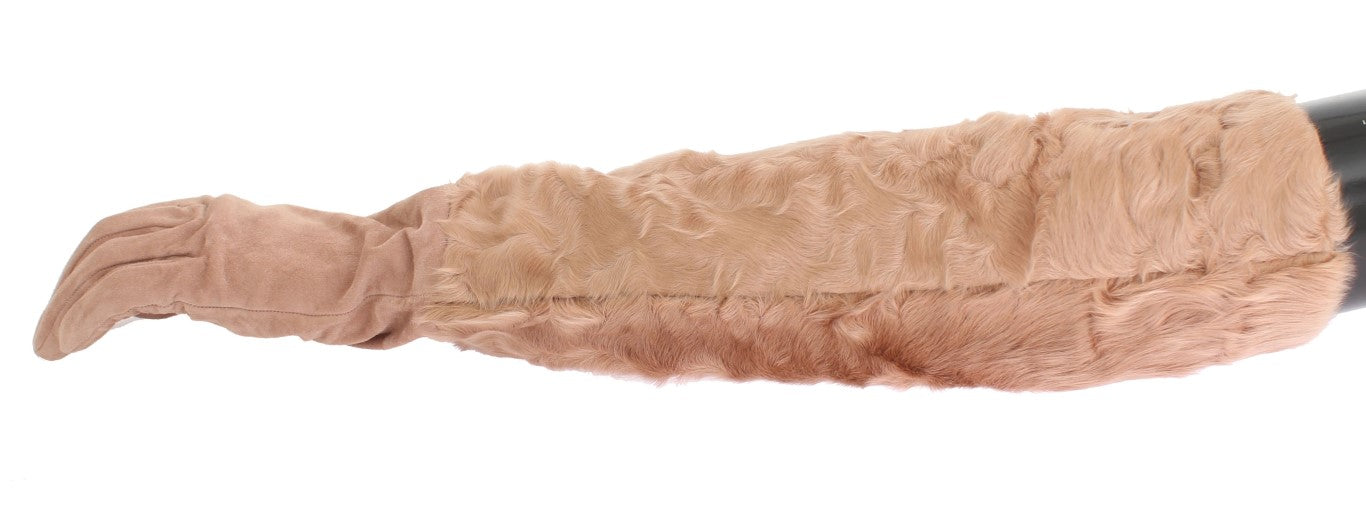 Dolce & Gabbana Beige Suede Xiangao Fur Elbow Gloves - Gio Beverly Hills