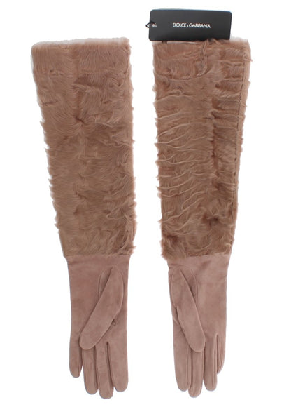 Dolce & Gabbana Beige Suede Xiangao Fur Elbow Gloves - Gio Beverly Hills