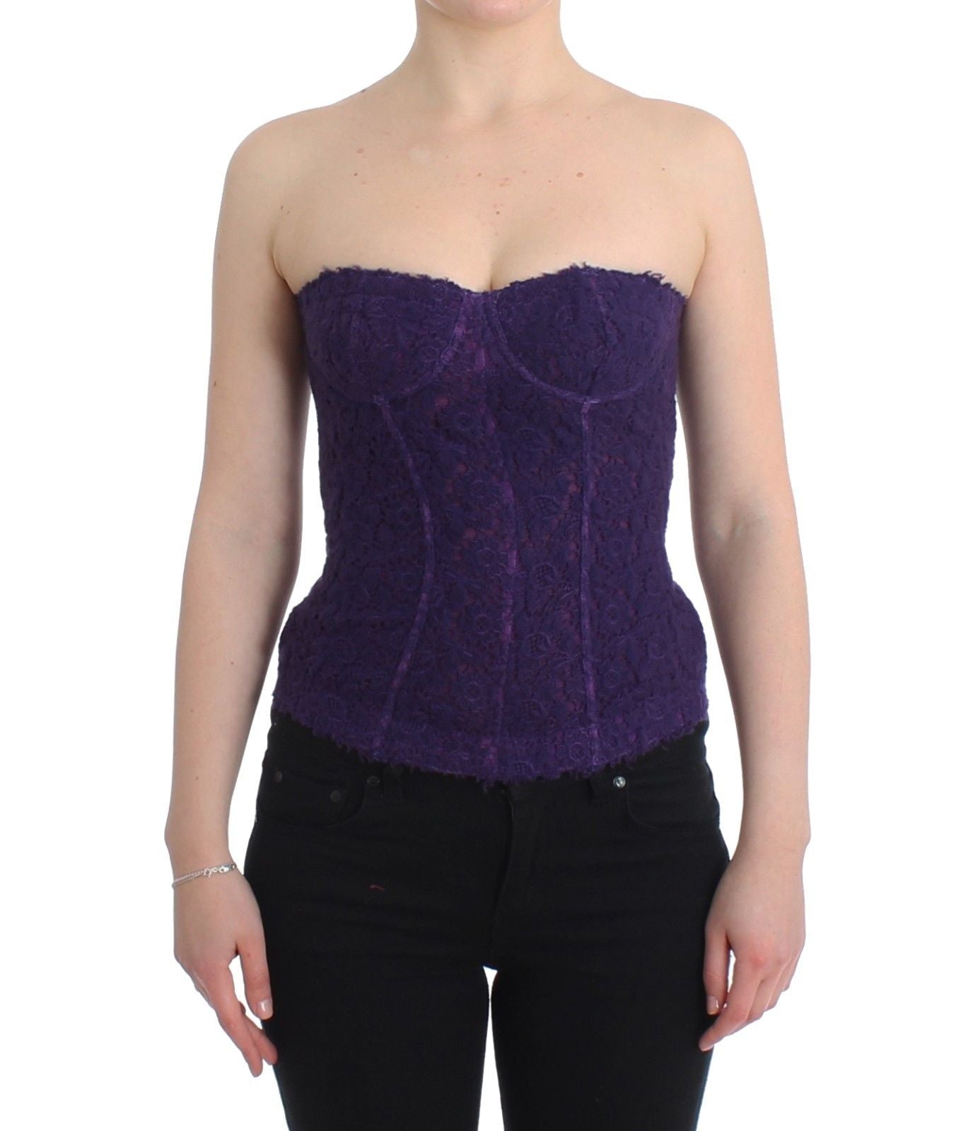 Ermanno Scervino Lingerie Purple Corset Bustier Top Floral Lace - Gio Beverly Hills