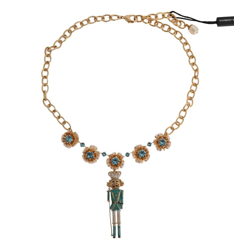 Dolce & Gabbana Gold Brass Handpainted Crystal Floral Necklace - Gio Beverly Hills