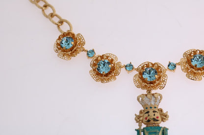 Dolce & Gabbana Gold Brass Handpainted Crystal Floral Necklace - Gio Beverly Hills