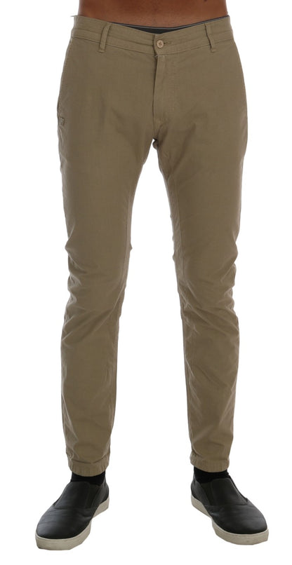 Daniele Alessandrini Beige Cotton Stretch Slim Fit Chinos - Gio Beverly Hills