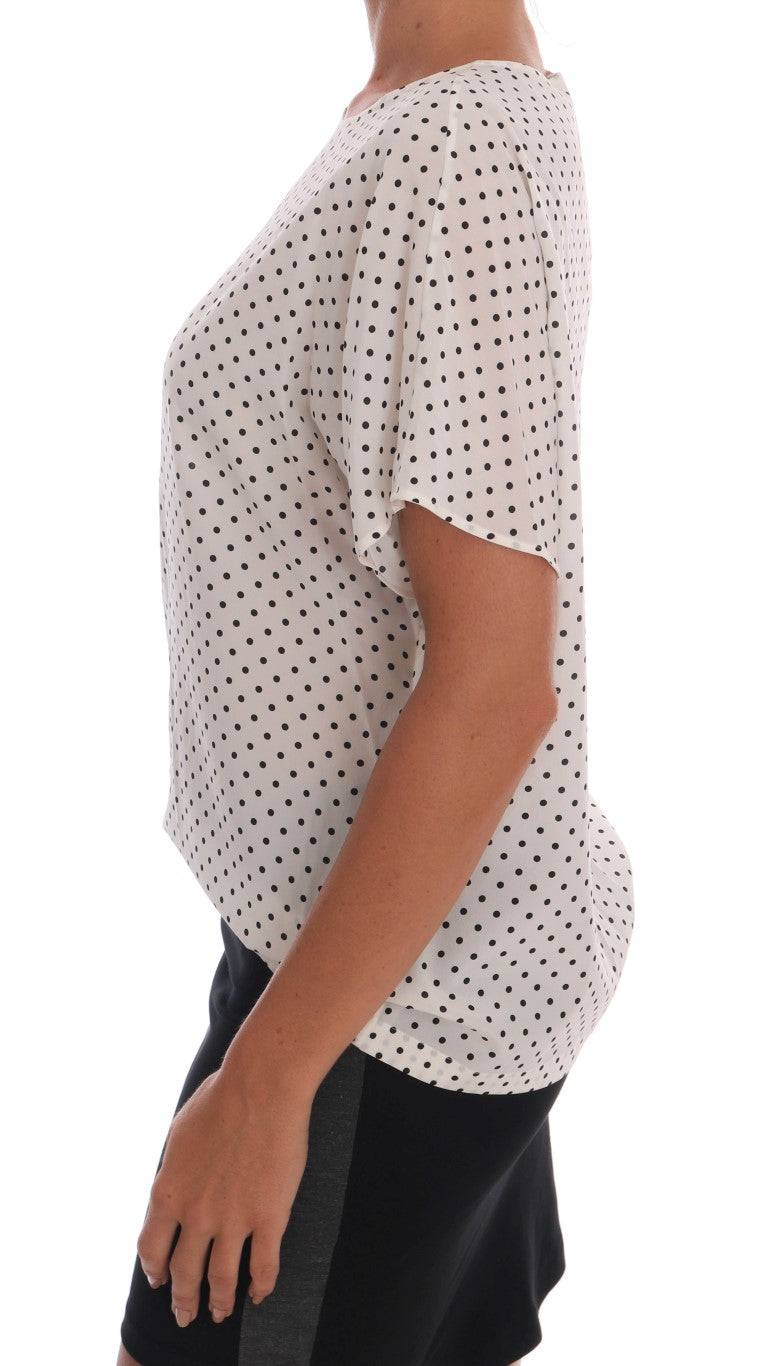 Dolce & Gabbana White Polka Dotted Silk T-shirt Top - Gio Beverly Hills