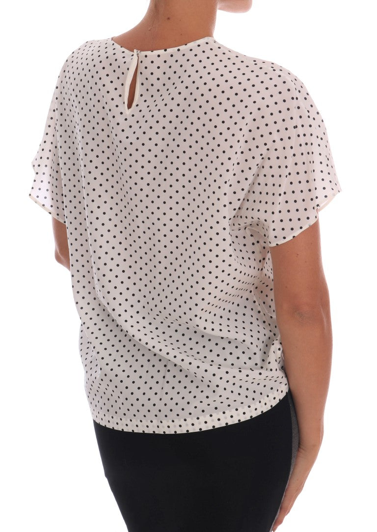 Dolce & Gabbana White Polka Dotted Silk T-shirt Top - Gio Beverly Hills