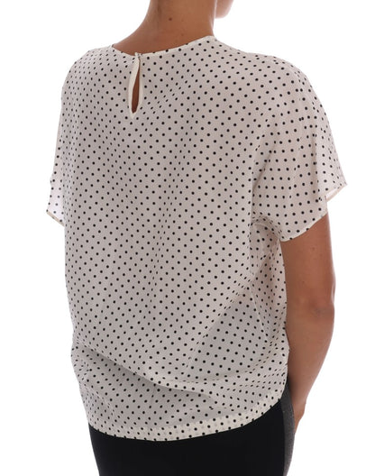 Dolce & Gabbana White Polka Dotted Silk T-shirt Top - Gio Beverly Hills