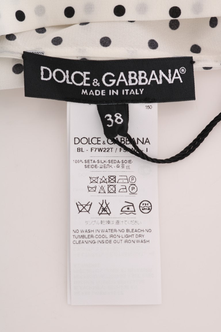 Dolce & Gabbana White Polka Dotted Silk T-shirt Top - Gio Beverly Hills